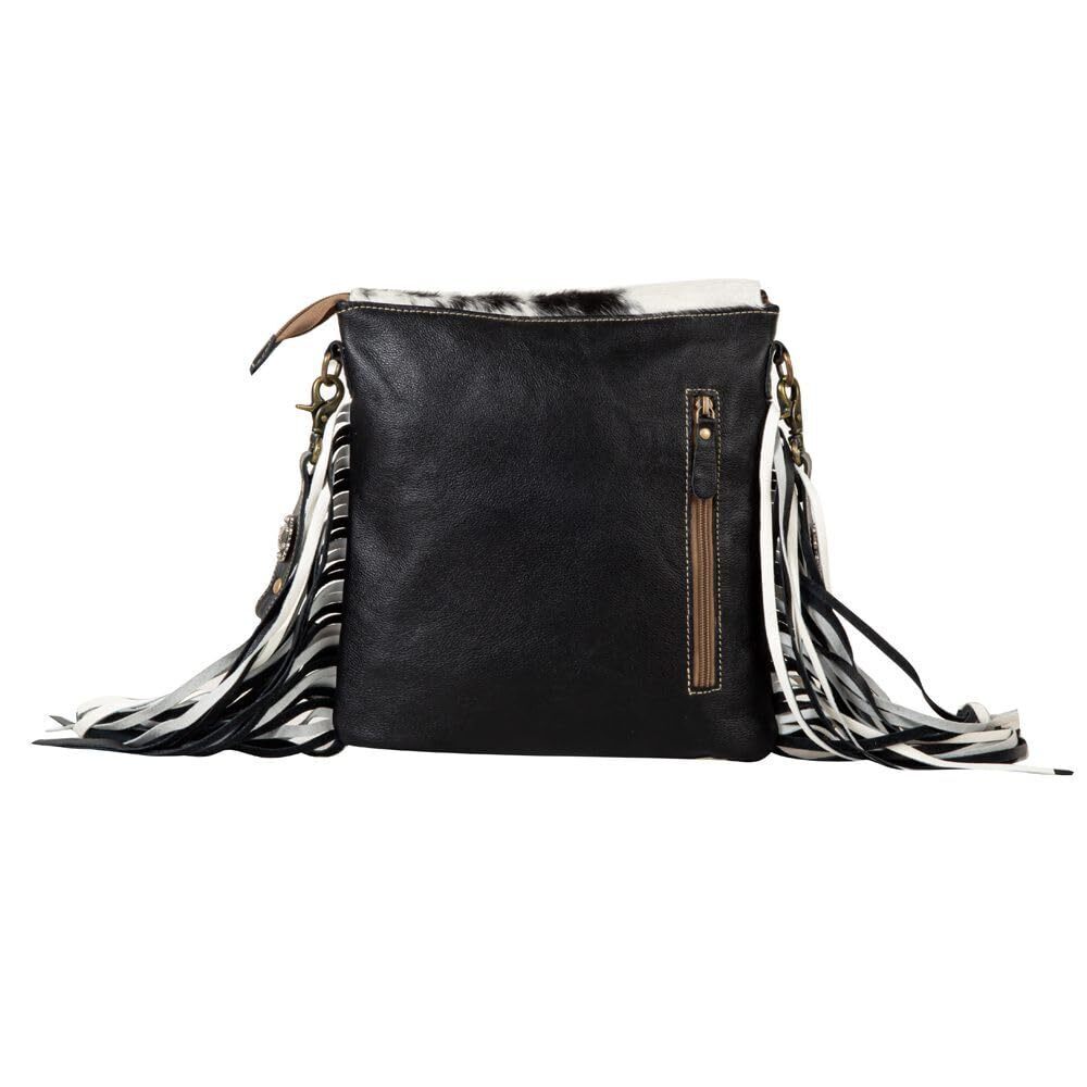 3513 Western Leather Crossbody Bag , Hairon Upcycled Flap Boho Bag - Picture 4 of 7